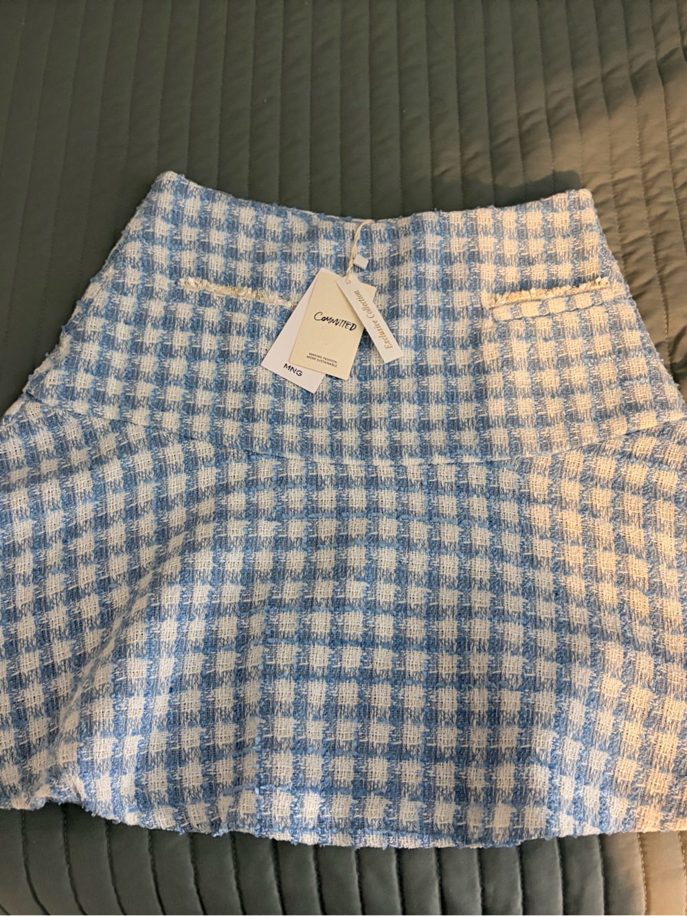 Mango Blue and White Gingham Tweed Skort